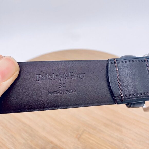 Paisley & Gray Belt Mens 34 Dark Brown Full Grain Leather Silver Buckle - Picture 6 of 9